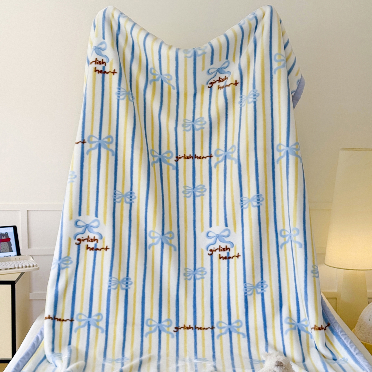 91家纺网 家纺一手货源 找家纺 舒隅家纺 2025新款双层印花云毯毛毯毯子 韩系蝴蝶结