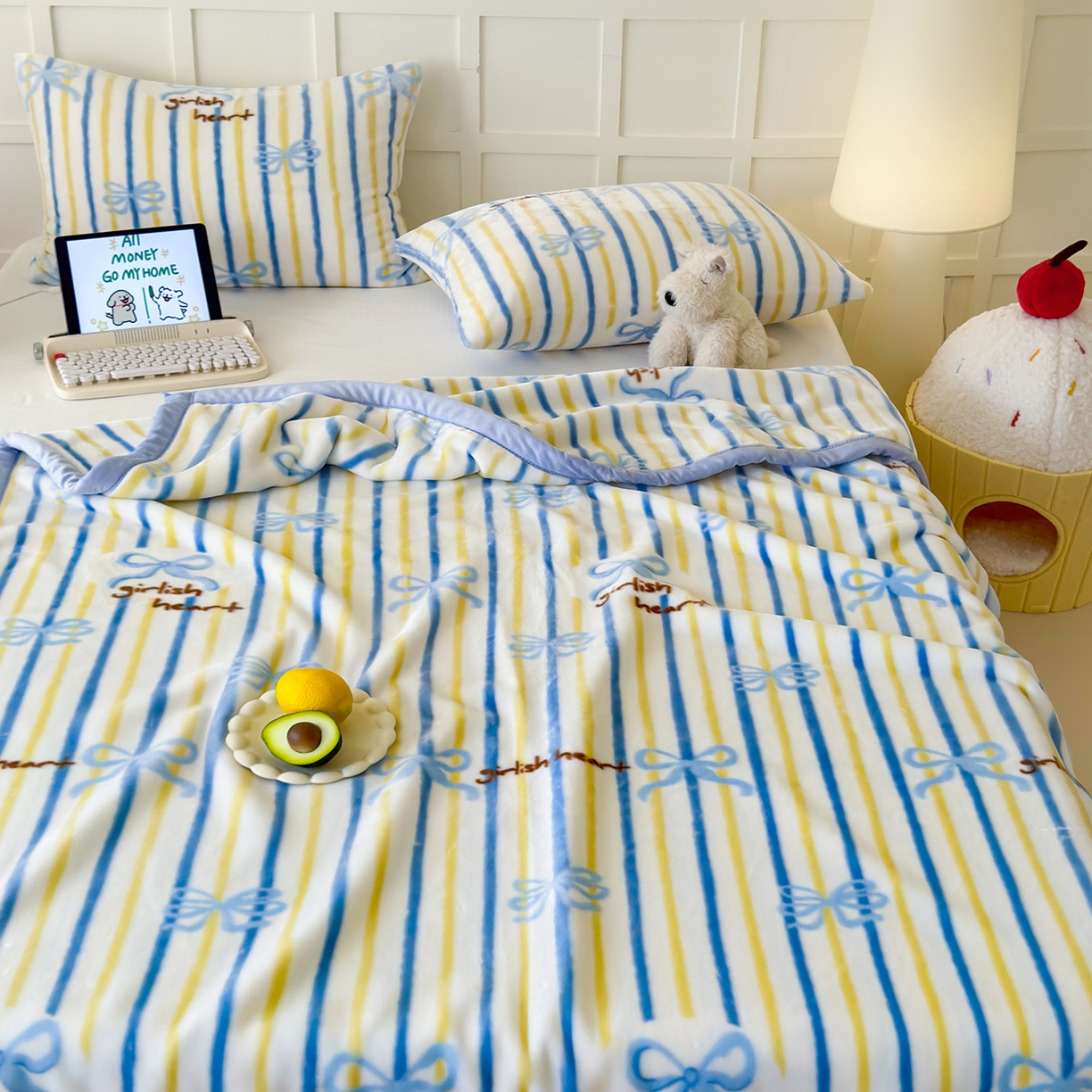 91家纺网 家纺一手货源 找家纺 舒隅家纺 2025新款双层印花云毯毛毯毯子 韩系蝴蝶结