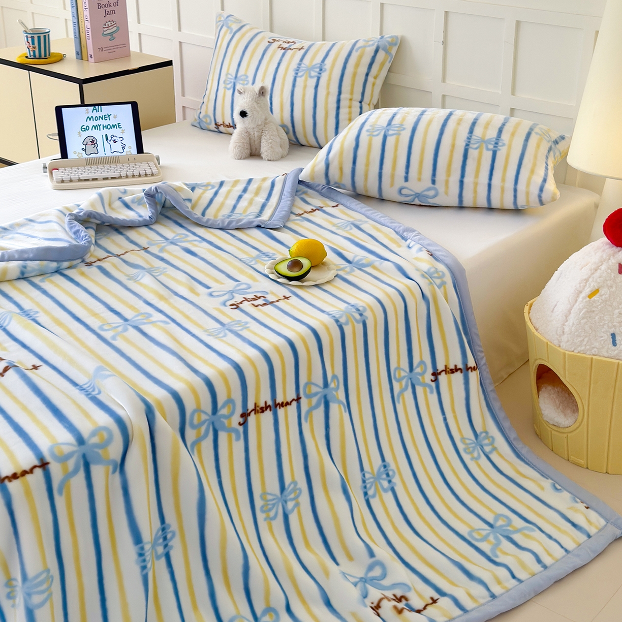 91家纺网 家纺一手货源 找家纺 舒隅家纺 2025新款双层印花云毯毛毯毯子 韩系蝴蝶结