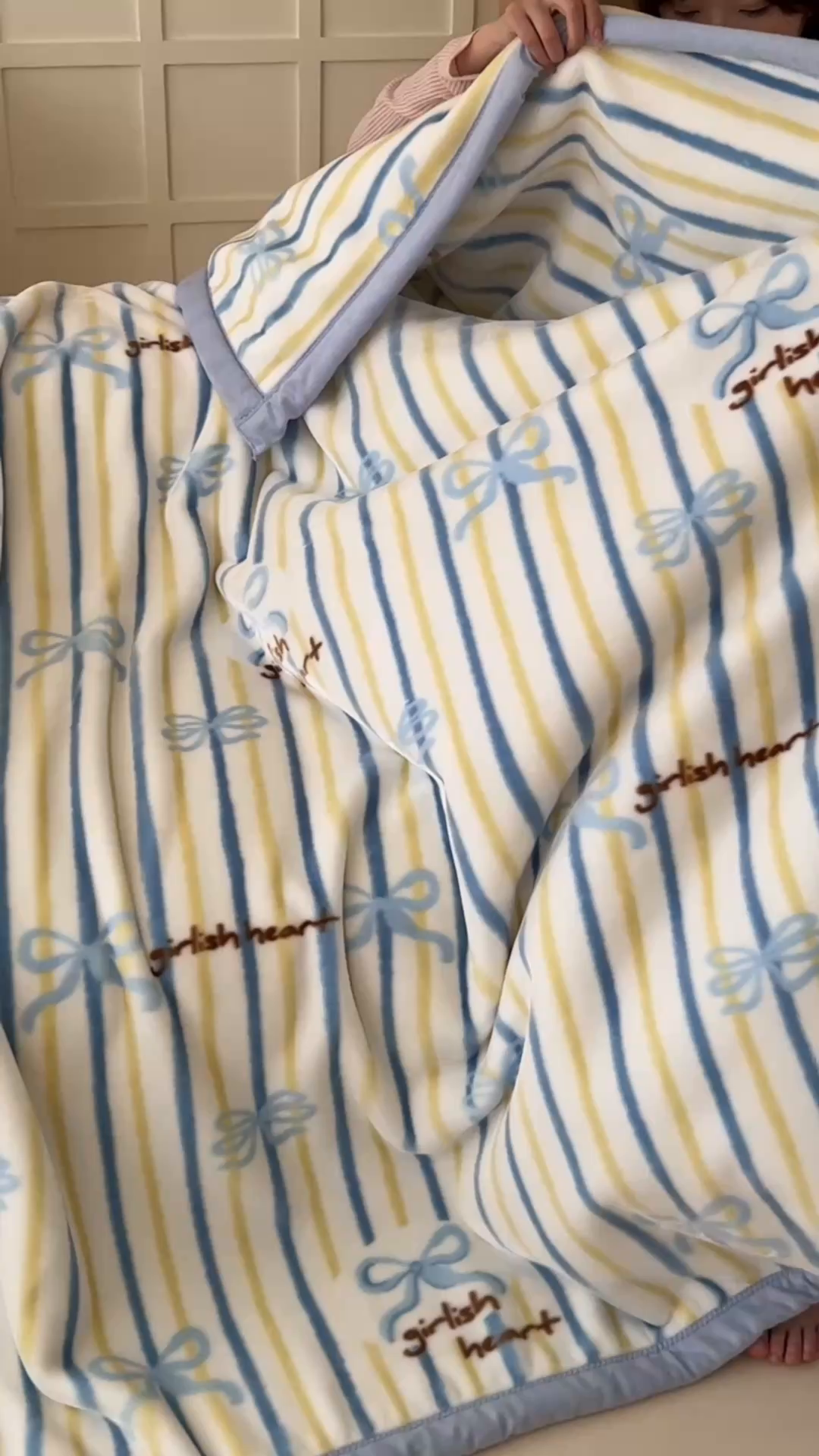 91家纺网 家纺一手货源 找家纺 舒隅家纺 2025新款双层印花云毯毛毯毯子 韩系蝴蝶结