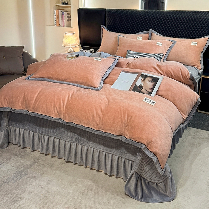 91家纺网 家纺一手货源 找家纺 芷卧 2025新款高克重牛奶绒四件套床盖款 马亚尔-暗粉