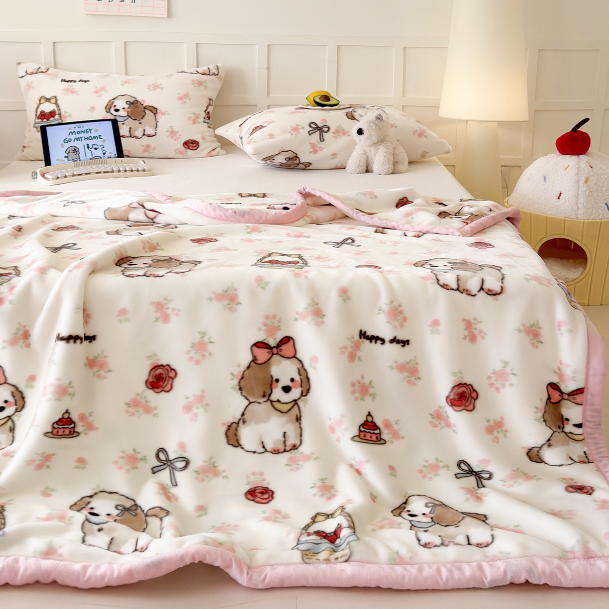 91家纺网 家纺一手货源 找家纺 舒隅家纺 2025新款双层印花云毯毛毯毯子 玫瑰庄园