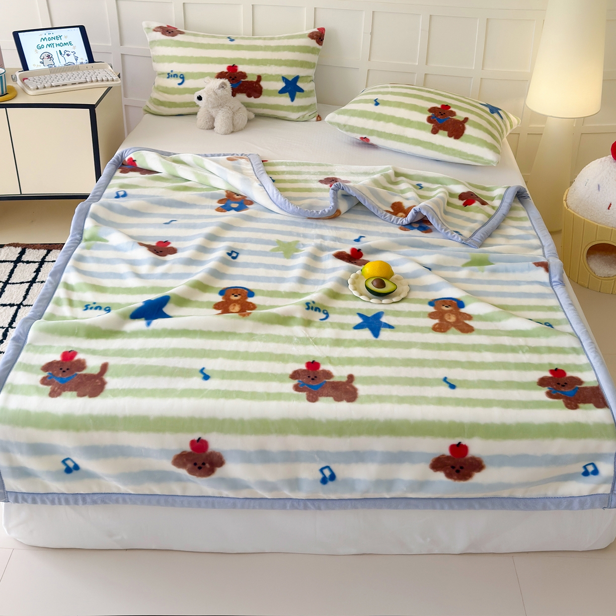 91家纺网 家纺一手货源 找家纺 舒隅家纺 2025新款双层印花云毯毛毯毯子 涂鸦音乐会