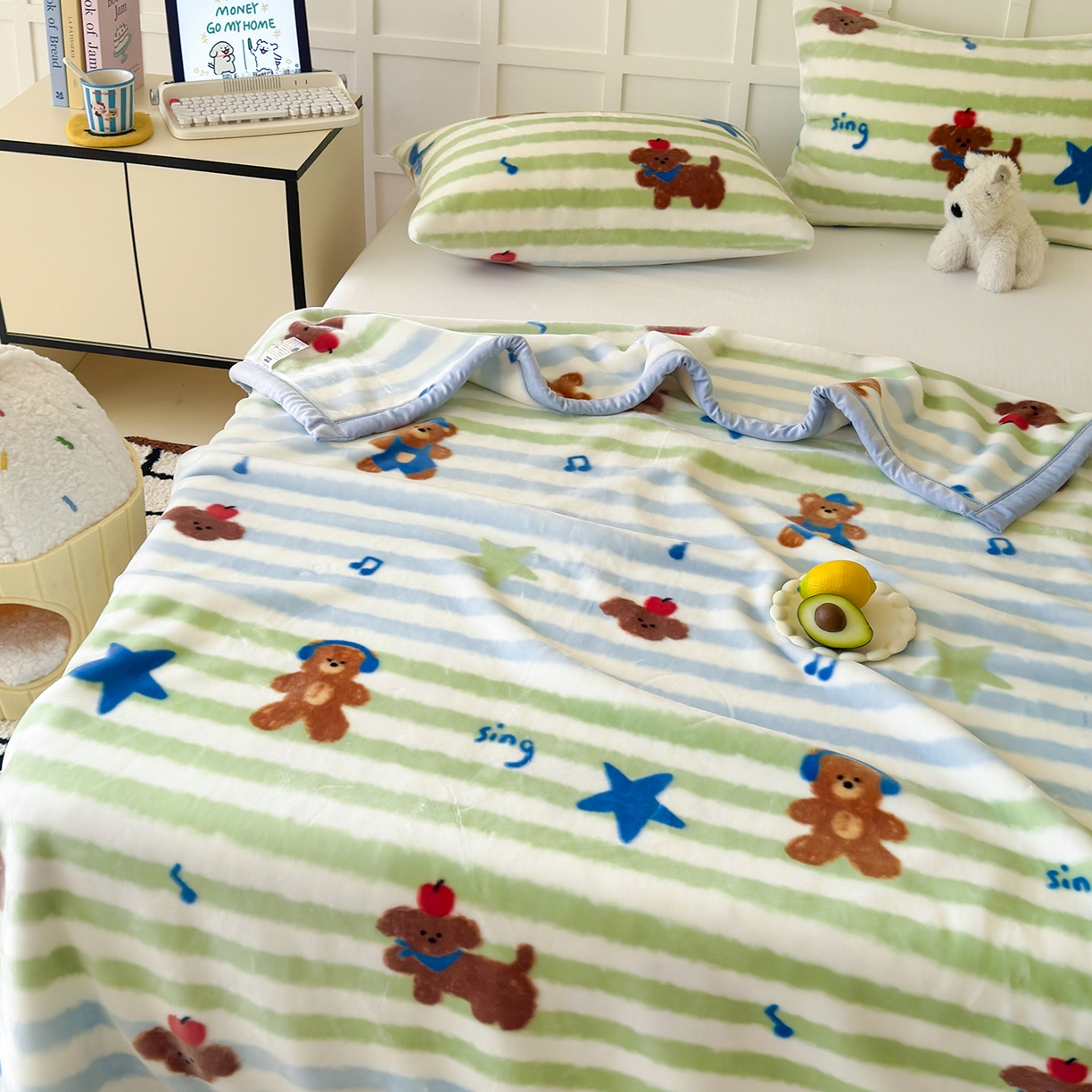 91家纺网 家纺一手货源 找家纺 舒隅家纺 2025新款双层印花云毯毛毯毯子 涂鸦音乐会