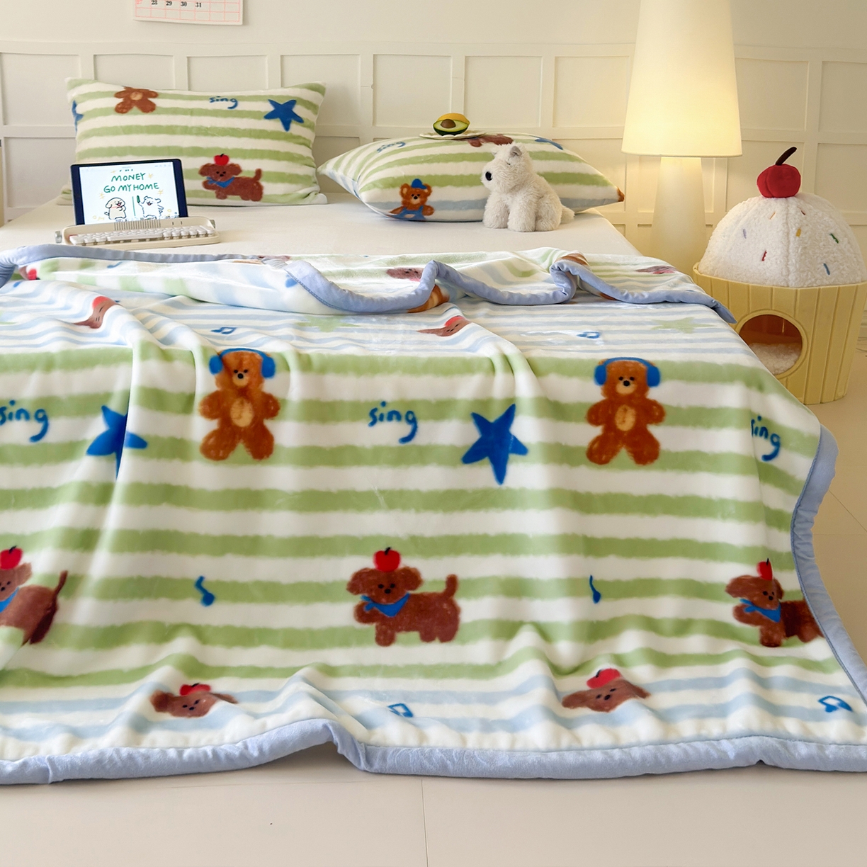 91家纺网 家纺一手货源 找家纺 舒隅家纺 2025新款双层印花云毯毛毯毯子 涂鸦音乐会