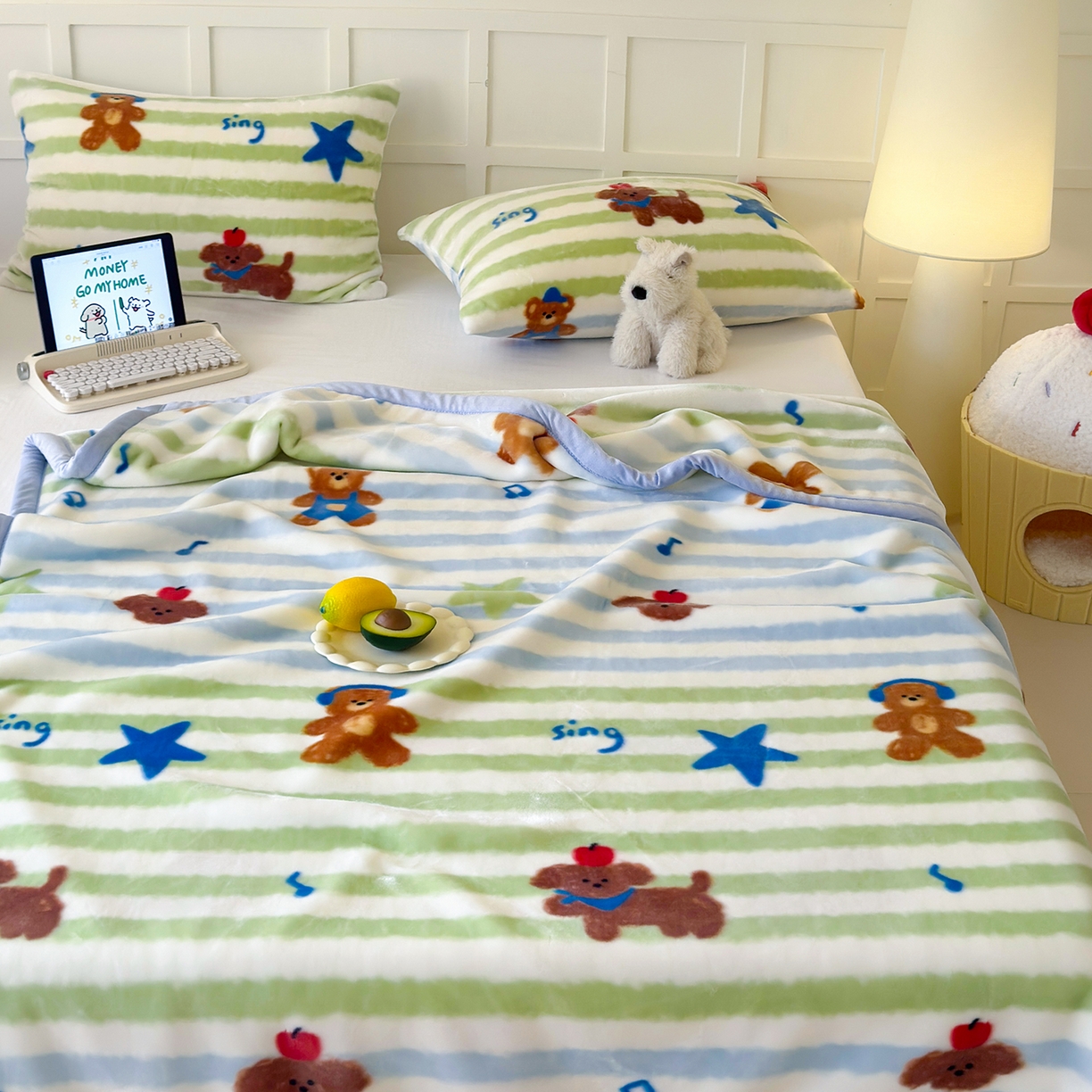 91家纺网 家纺一手货源 找家纺 舒隅家纺 2025新款双层印花云毯毛毯毯子 涂鸦音乐会