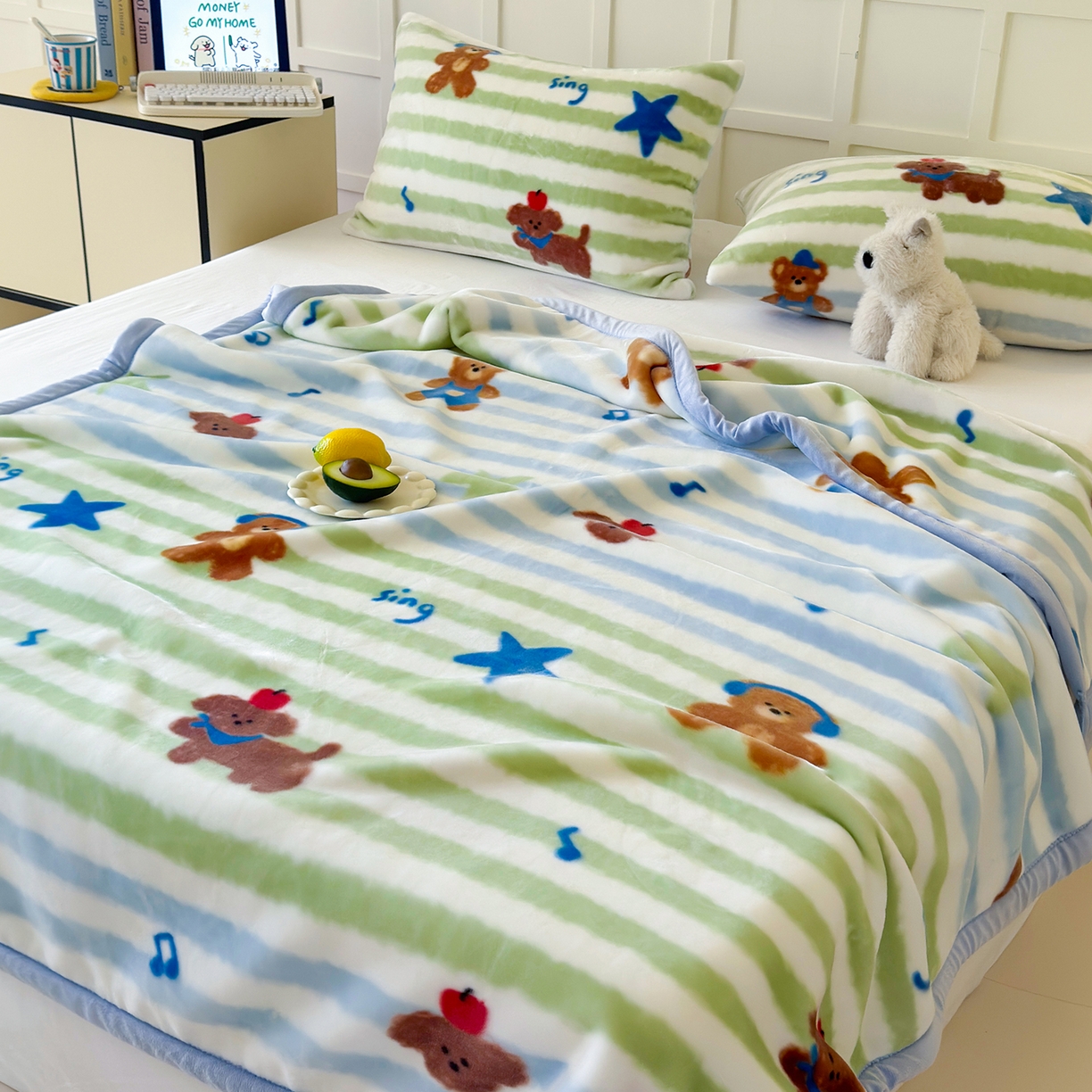 91家纺网 家纺一手货源 找家纺 舒隅家纺 2025新款双层印花云毯毛毯毯子 涂鸦音乐会