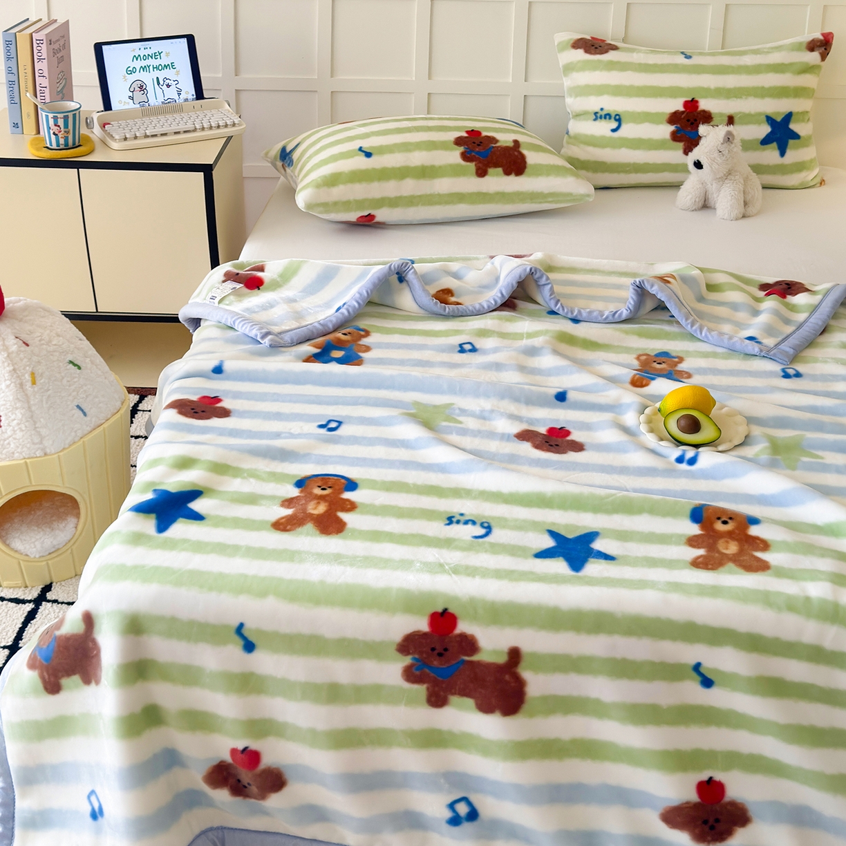 91家纺网 家纺一手货源 找家纺 舒隅家纺 2025新款双层印花云毯毛毯毯子 涂鸦音乐会