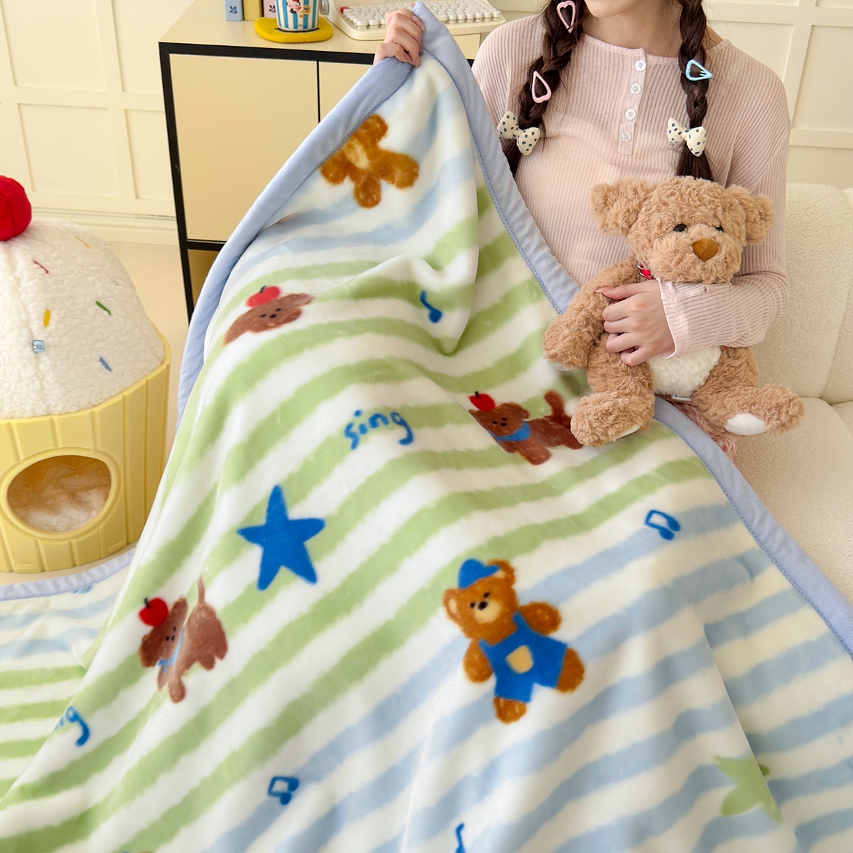 91家纺网 家纺一手货源 找家纺 舒隅家纺 2025新款双层印花云毯毛毯毯子 涂鸦音乐会