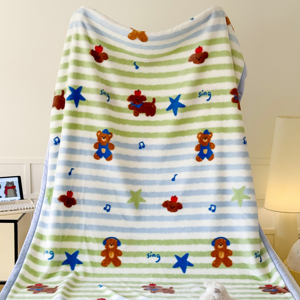 91家纺网 家纺一手货源 找家纺 舒隅家纺 2025新款双层印花云毯毛毯毯子 涂鸦音乐会