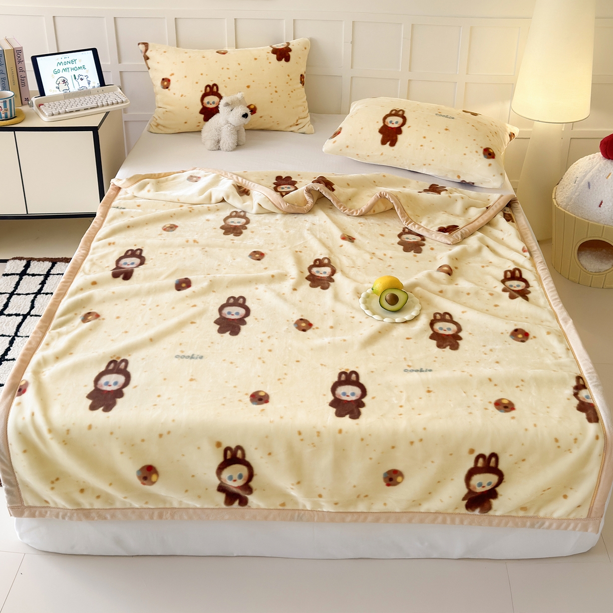 91家纺网 家纺一手货源 找家纺 舒隅家纺 2025新款双层印花云毯毛毯毯子 曲奇布布