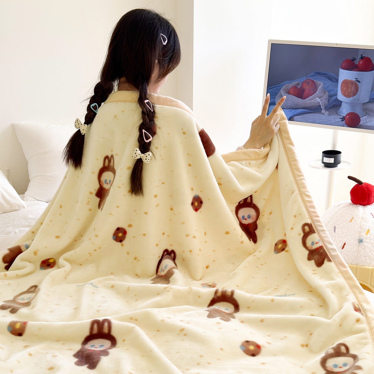 91家纺网 家纺一手货源 找家纺 舒隅家纺 2025新款双层印花云毯毛毯毯子 曲奇布布