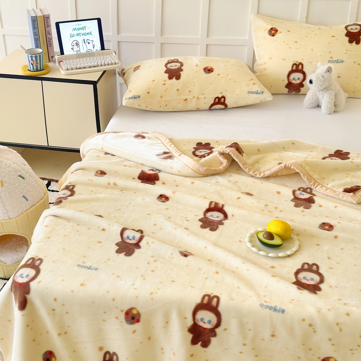 91家纺网 家纺一手货源 找家纺 舒隅家纺 2025新款双层印花云毯毛毯毯子 曲奇布布