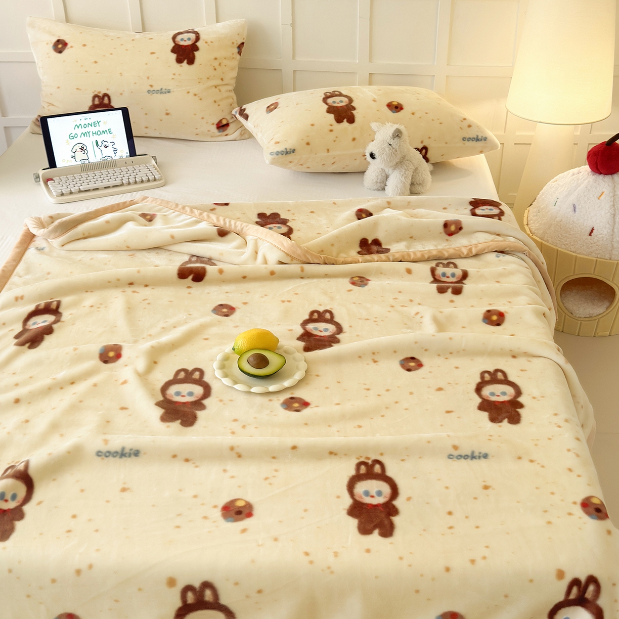 91家纺网 家纺一手货源 找家纺 舒隅家纺 2025新款双层印花云毯毛毯毯子 曲奇布布