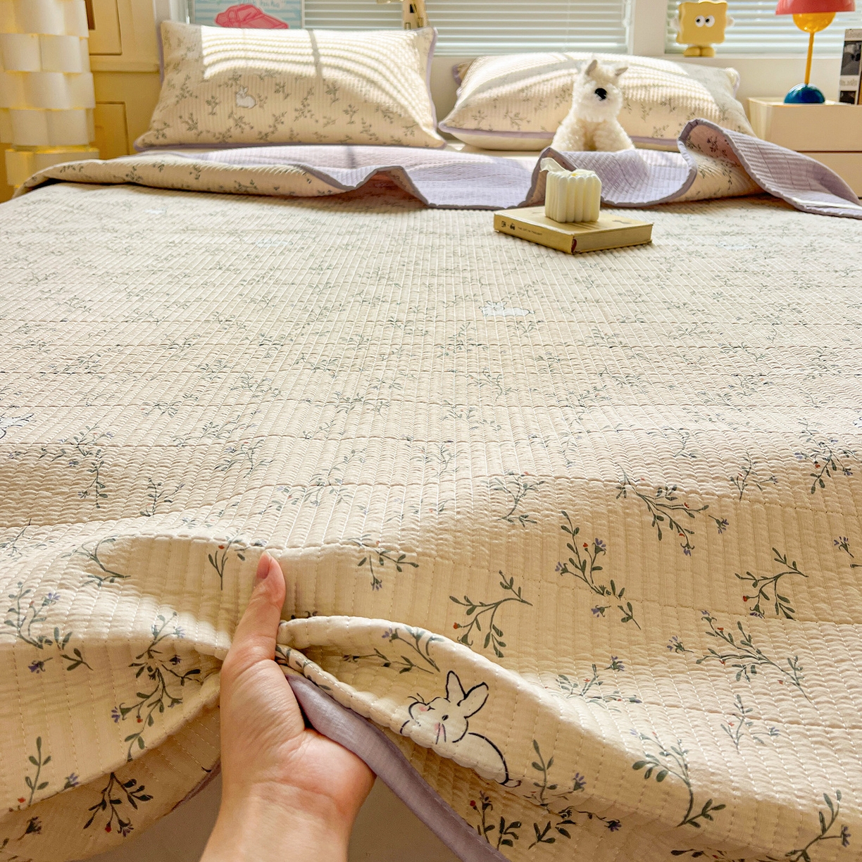 91家纺网 家纺一手货源 找家纺 优选 2025新款木棉双层纱ins少女心可爱加厚豆豆冬被四件套床盖三件套暖梦小红书推荐 花花兔兔