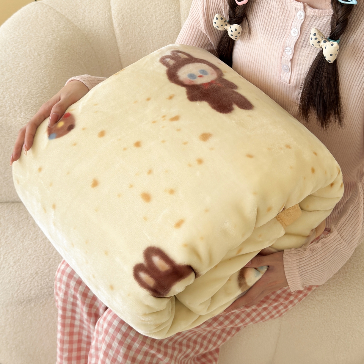 91家纺网 家纺一手货源 找家纺 舒隅家纺 2025新款双层印花云毯毛毯毯子 曲奇布布