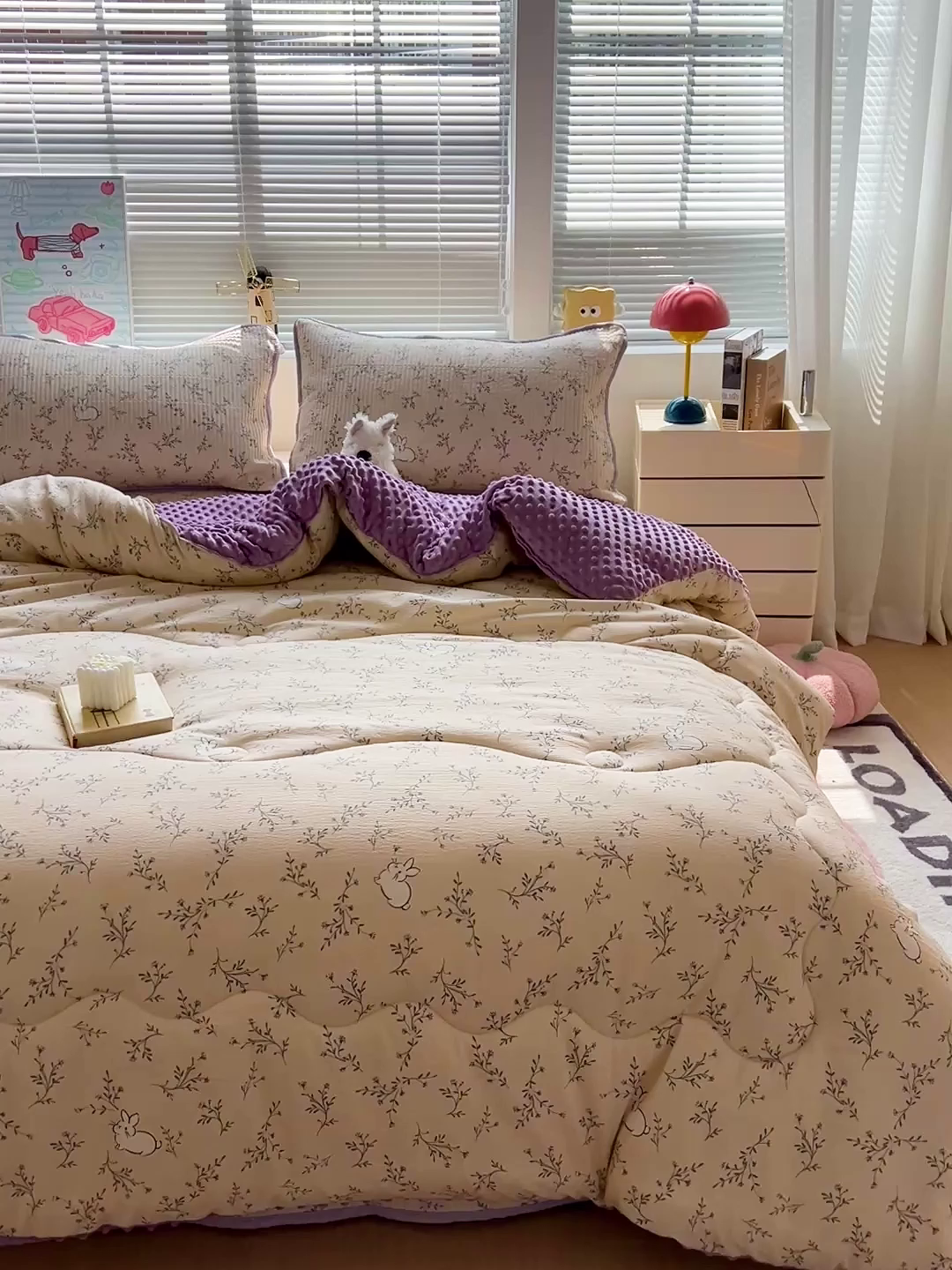 91家纺网 家纺一手货源 找家纺 优选 2025新款木棉双层纱ins少女心可爱加厚豆豆冬被四件套床盖三件套暖梦小红书推荐 花花兔兔