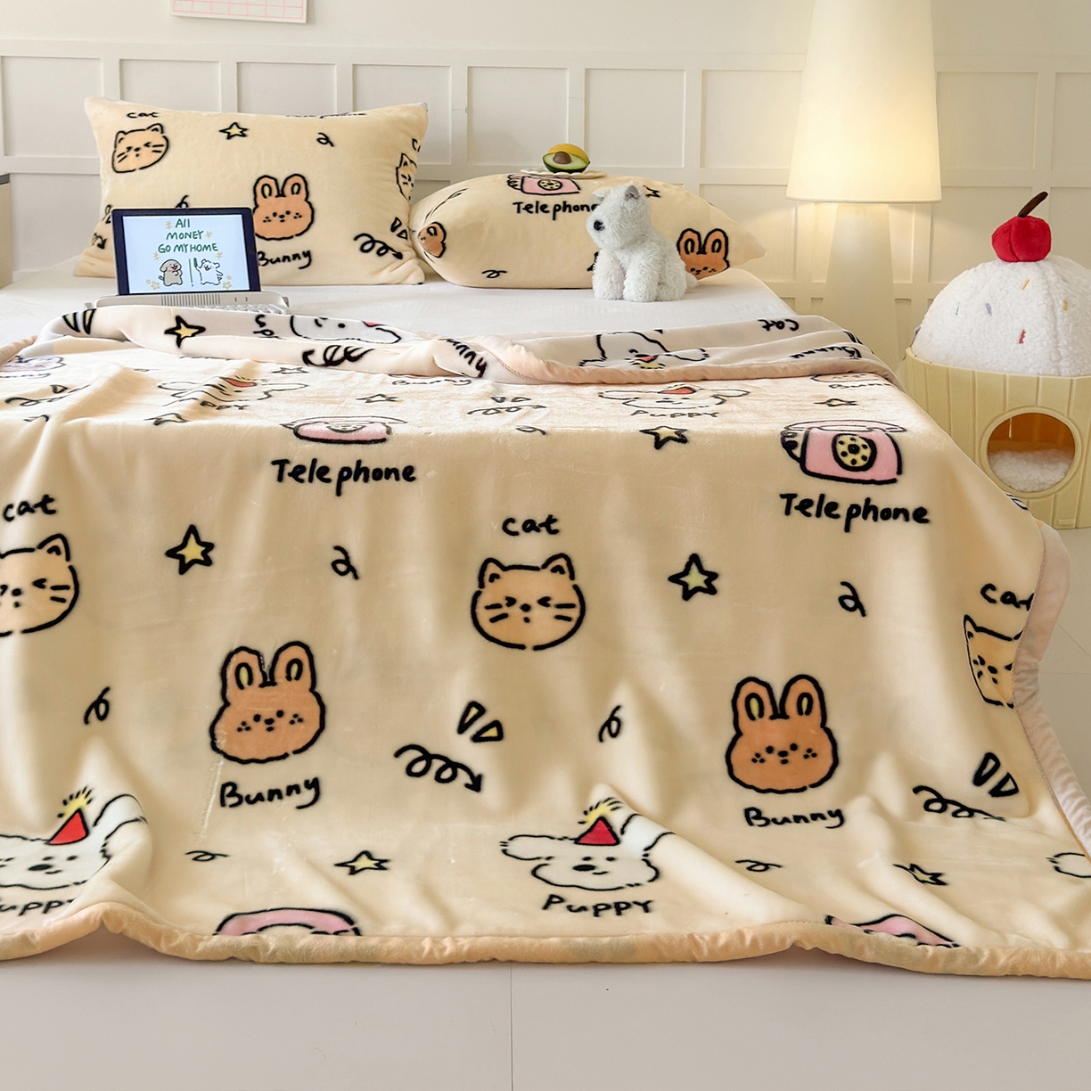 91家纺网 家纺一手货源 找家纺 舒隅家纺 2025新款双层印花云毯毛毯毯子 晚安班尼-米