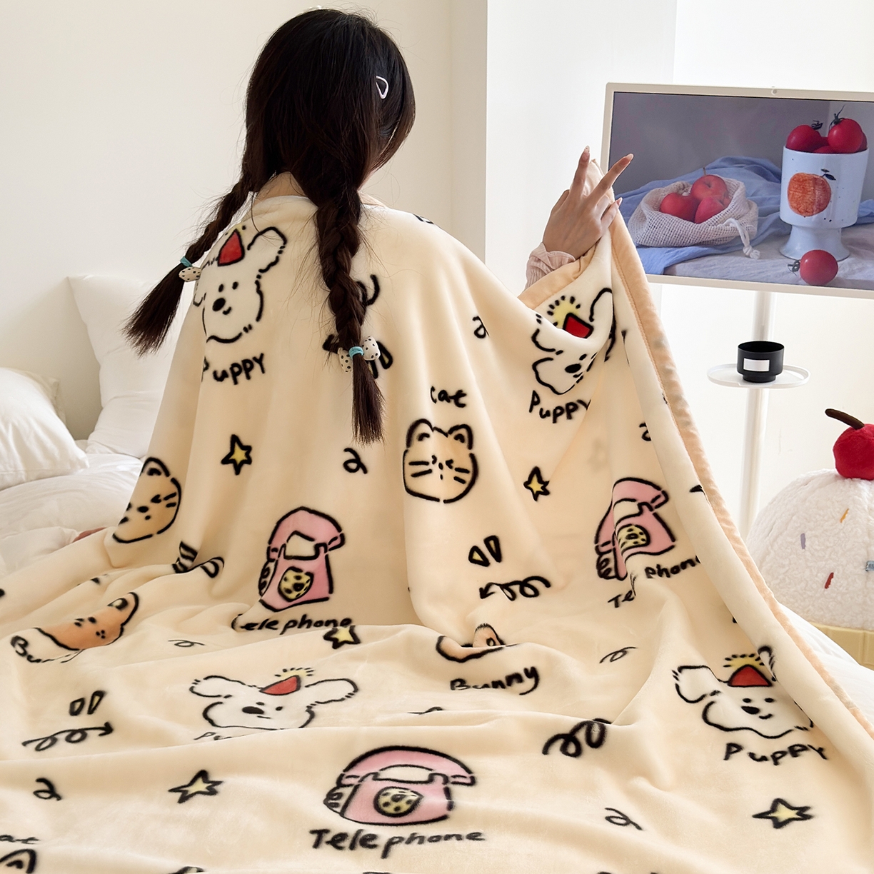 91家纺网 家纺一手货源 找家纺 舒隅家纺 2025新款双层印花云毯毛毯毯子 晚安班尼-米