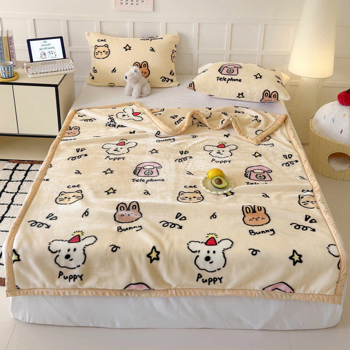 91家纺网 家纺一手货源 找家纺 舒隅家纺 2025新款双层印花云毯毛毯毯子 晚安班尼-米