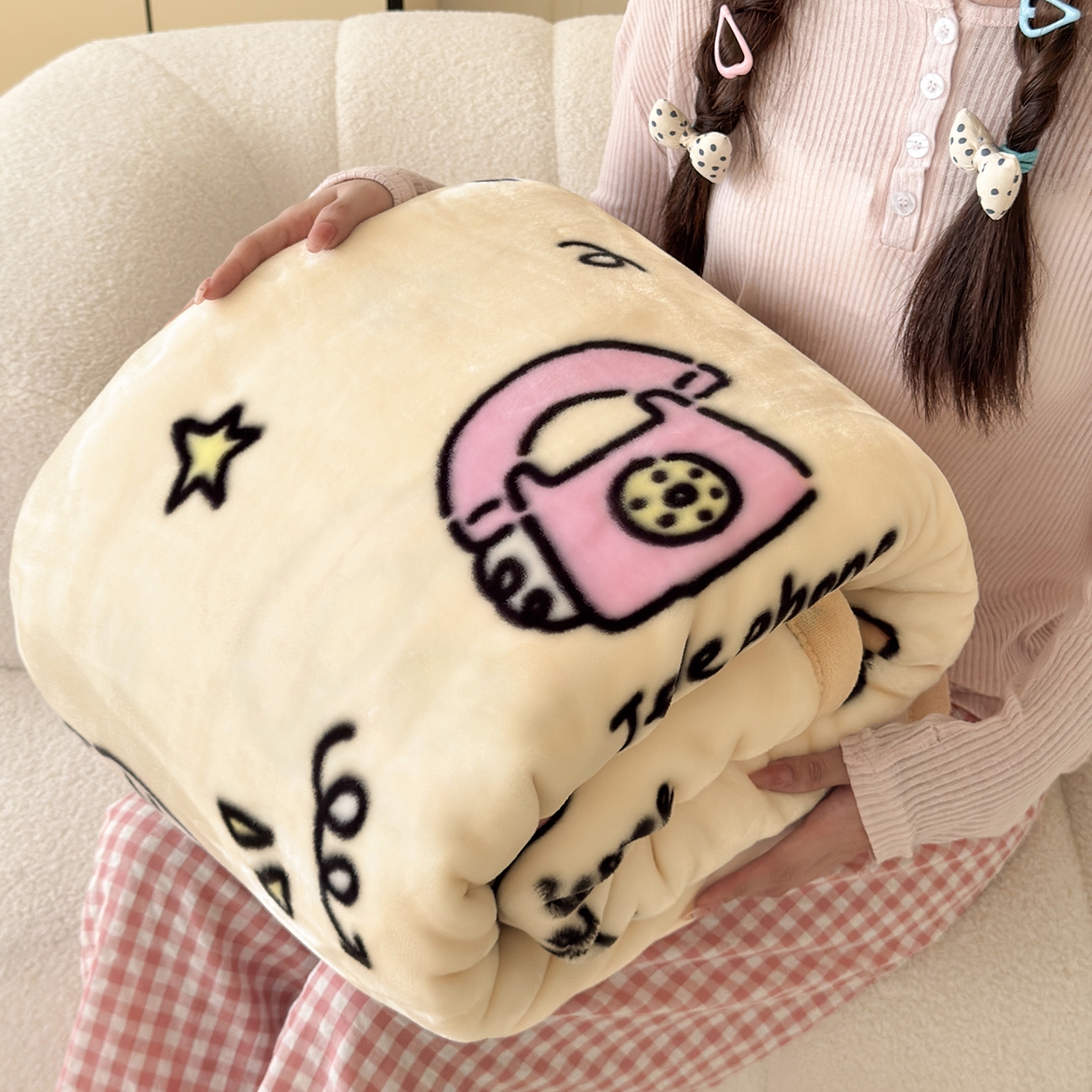 91家纺网 家纺一手货源 找家纺 舒隅家纺 2025新款双层印花云毯毛毯毯子 晚安班尼-米