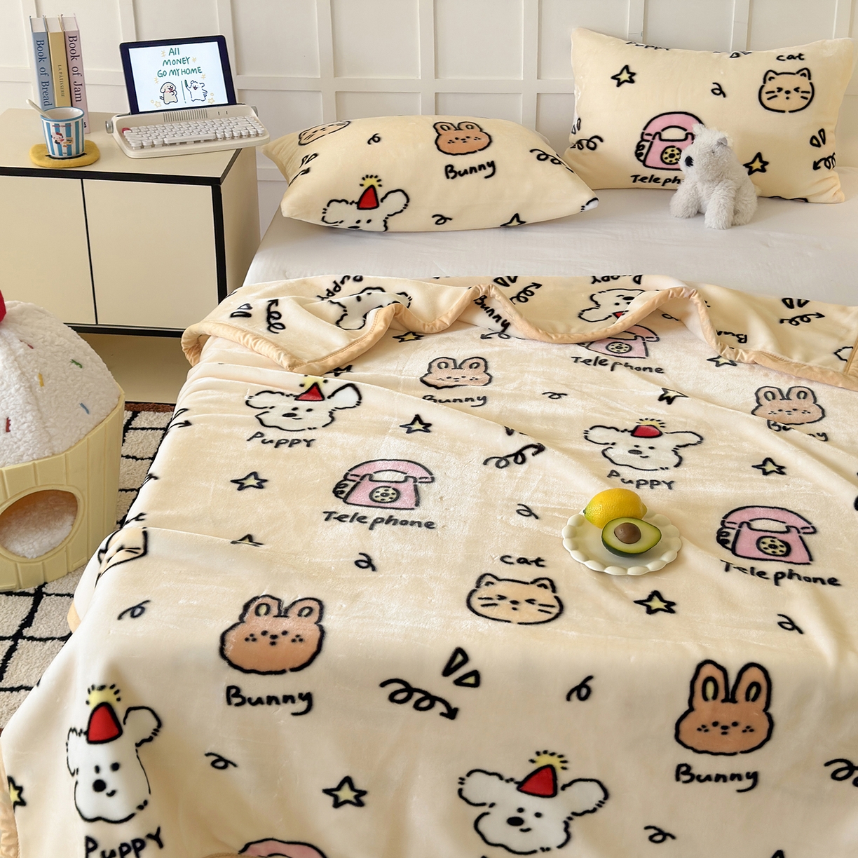 91家纺网 家纺一手货源 找家纺 舒隅家纺 2025新款双层印花云毯毛毯毯子 晚安班尼-米