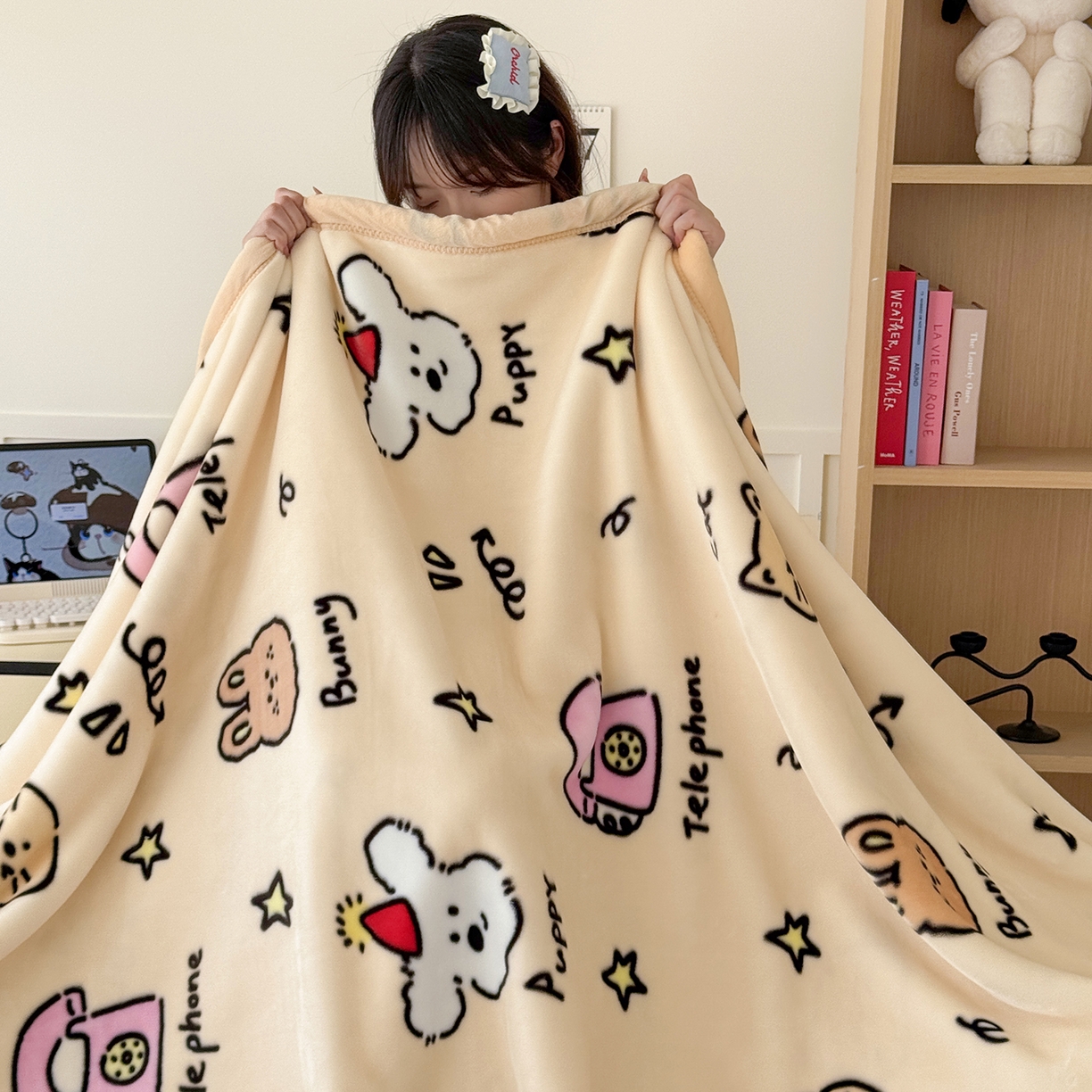 91家纺网 家纺一手货源 找家纺 舒隅家纺 2025新款双层印花云毯毛毯毯子 晚安班尼-米