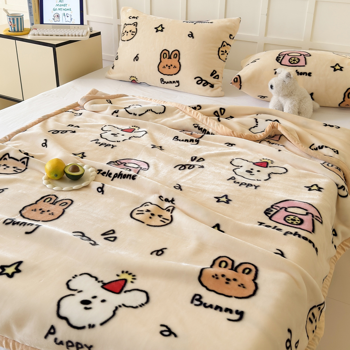 91家纺网 家纺一手货源 找家纺 舒隅家纺 2025新款双层印花云毯毛毯毯子 晚安班尼-米