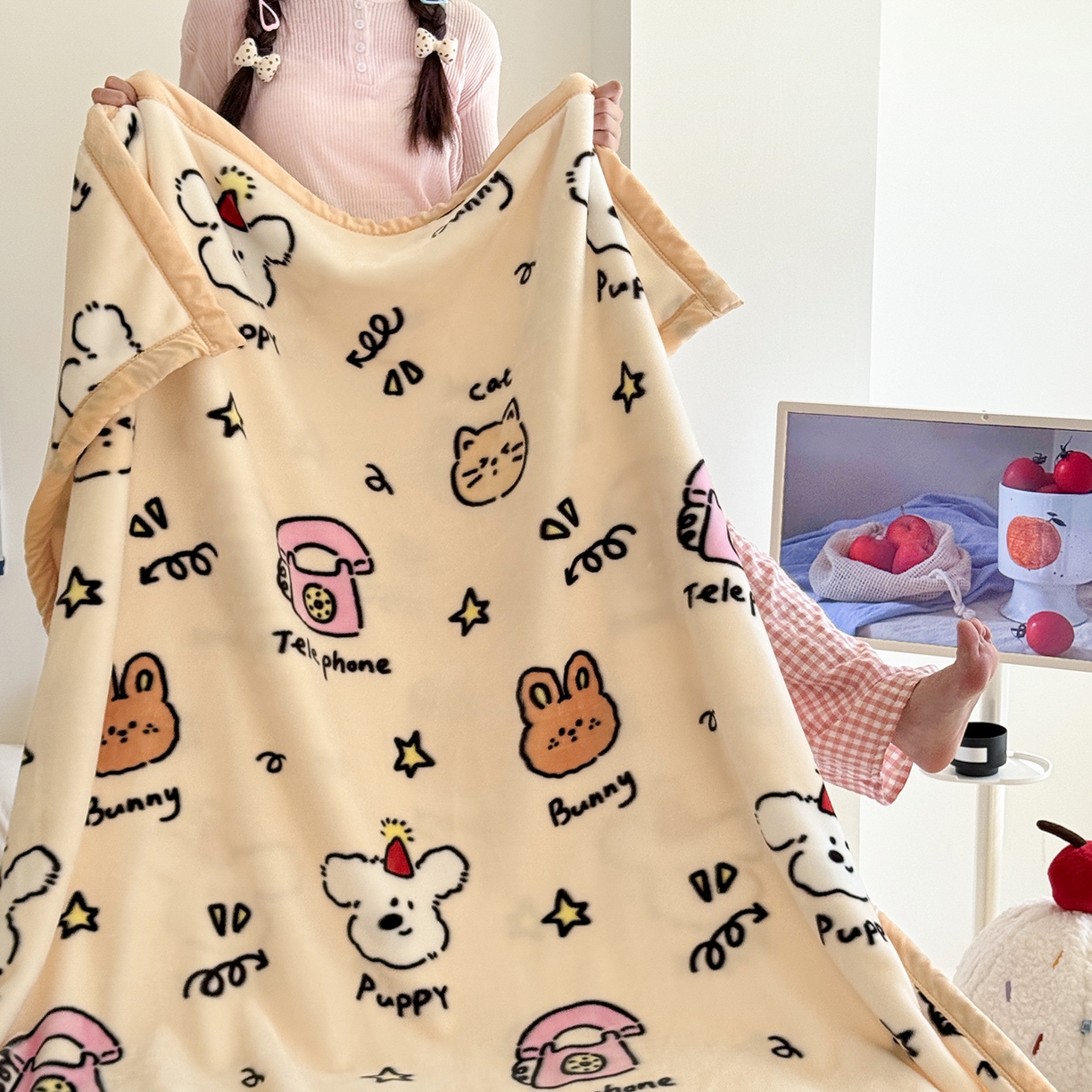 91家纺网 家纺一手货源 找家纺 舒隅家纺 2025新款双层印花云毯毛毯毯子 晚安班尼-米