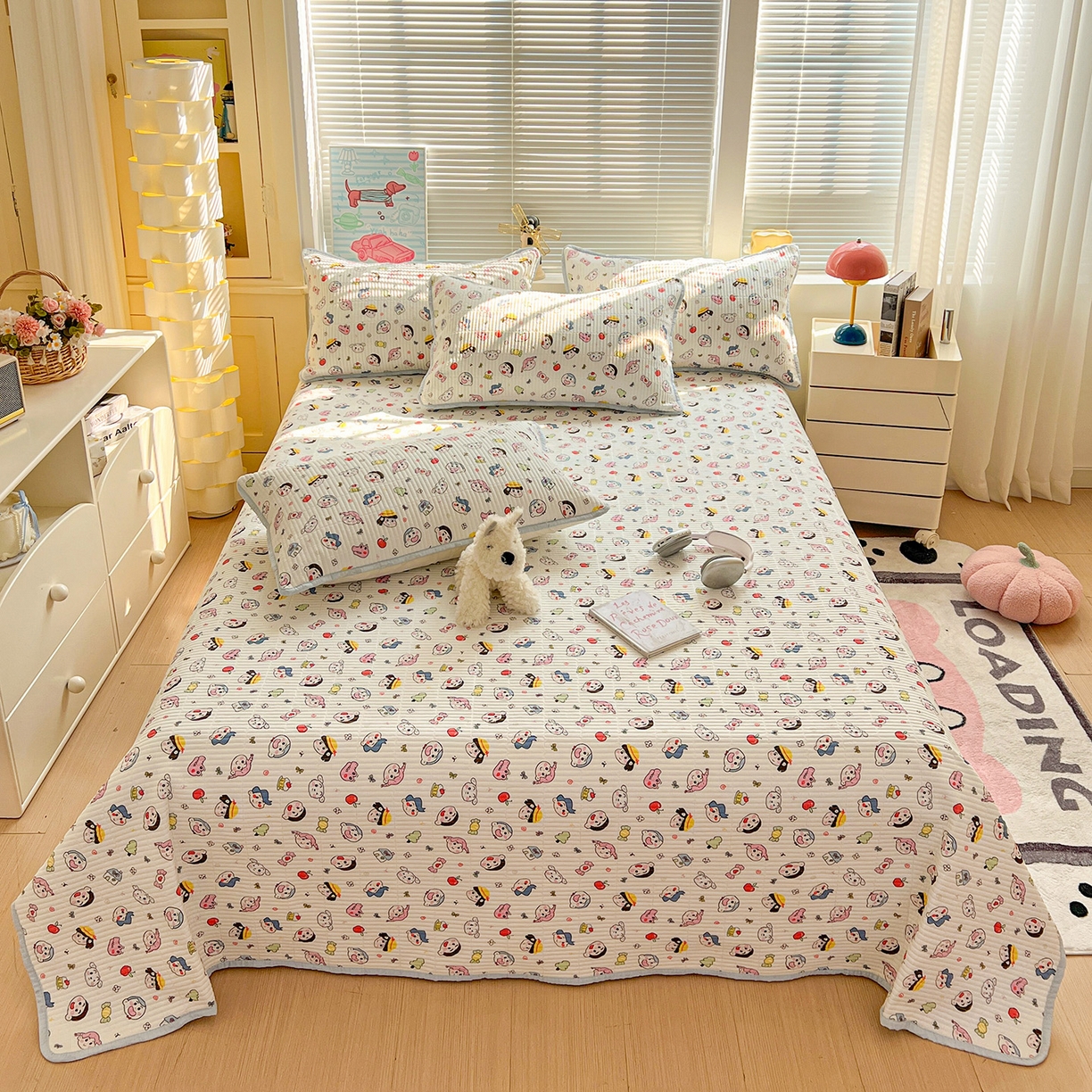 91家纺网 家纺一手货源 找家纺 优选 2025新款木棉双层纱ins少女心可爱加厚豆豆冬被四件套床盖三件套暖梦小红书推荐 快乐小新