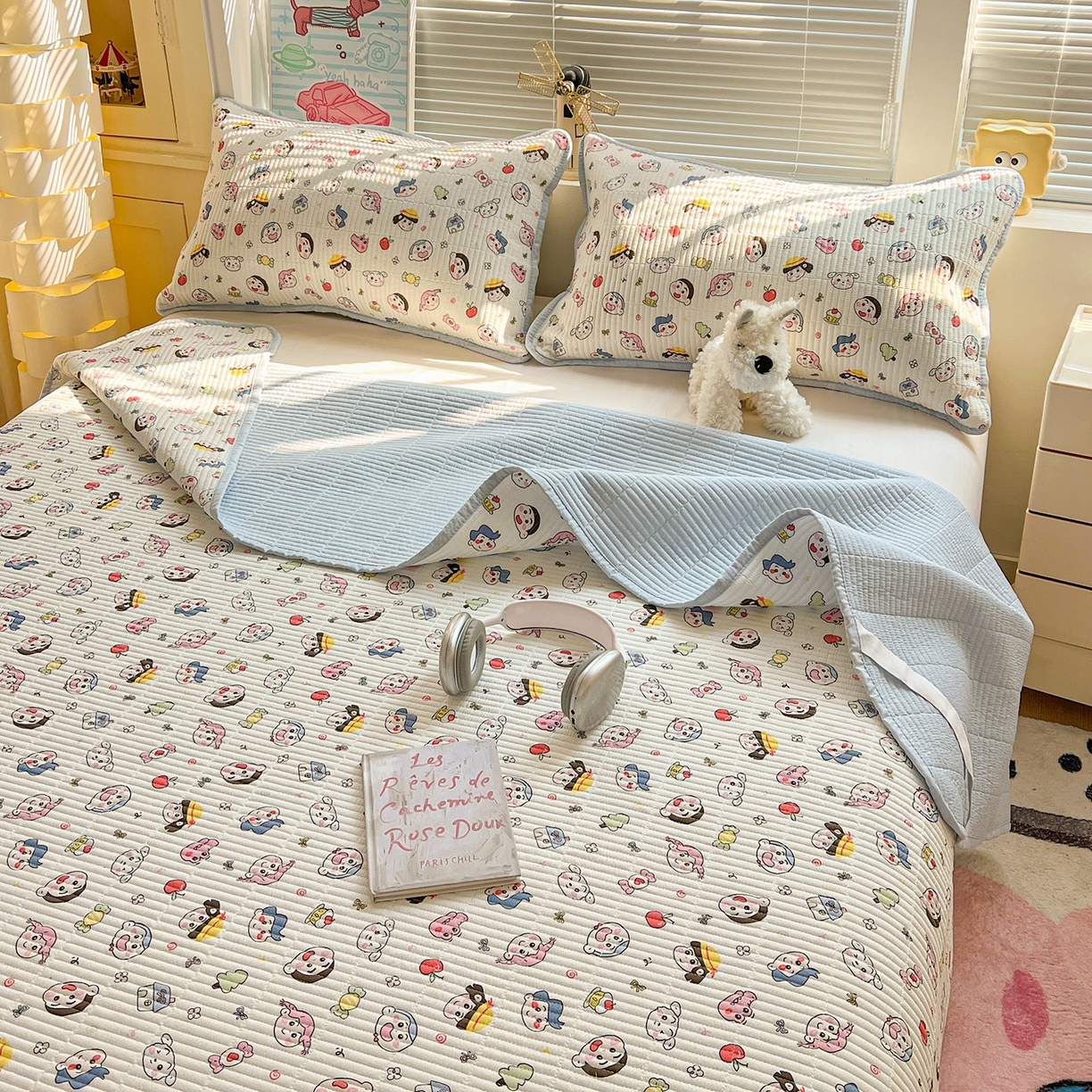 91家纺网 家纺一手货源 找家纺 优选 2025新款木棉双层纱ins少女心可爱加厚豆豆冬被四件套床盖三件套暖梦小红书推荐 快乐小新