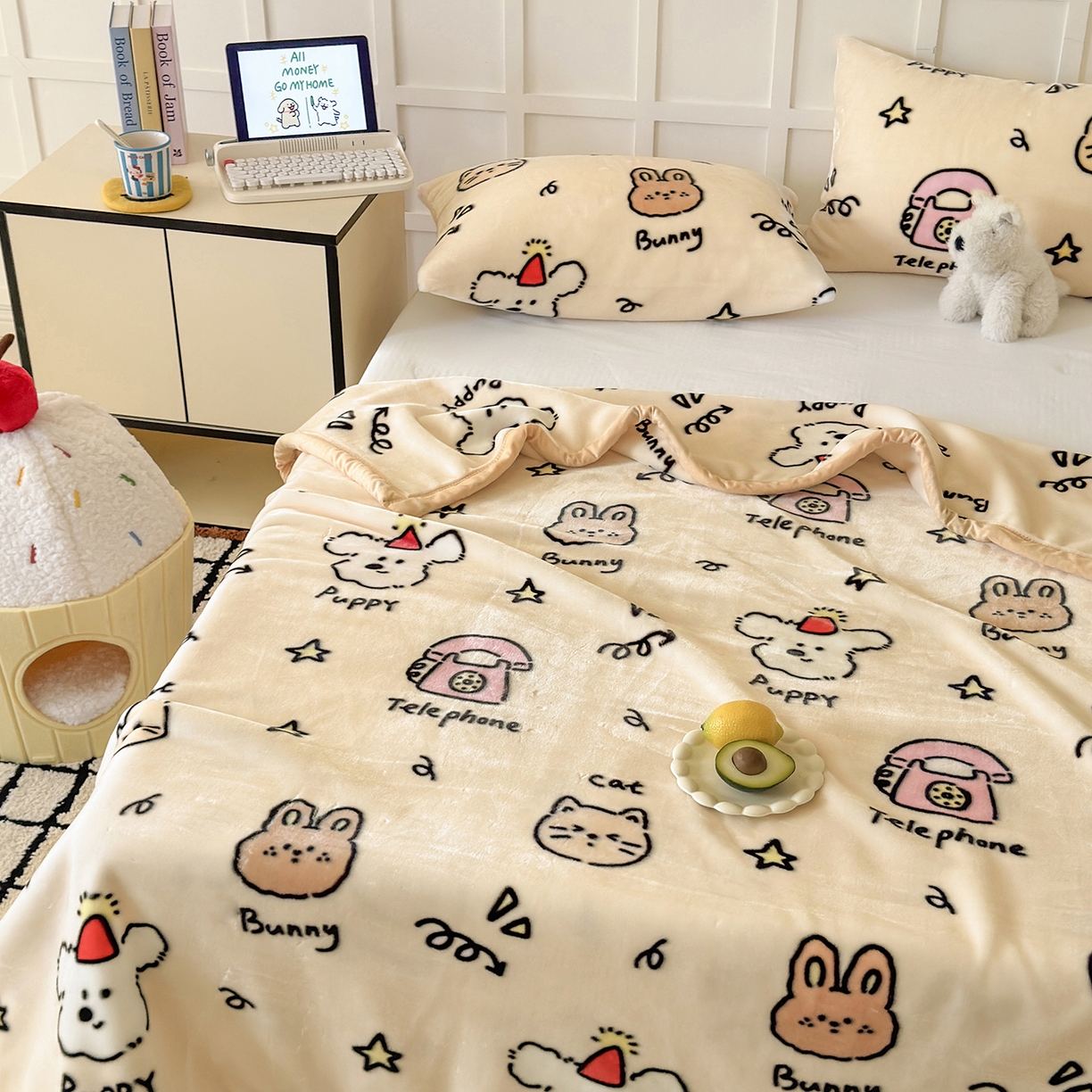 91家纺网 家纺一手货源 找家纺 舒隅家纺 2025新款双层印花云毯毛毯毯子 晚安班尼-米