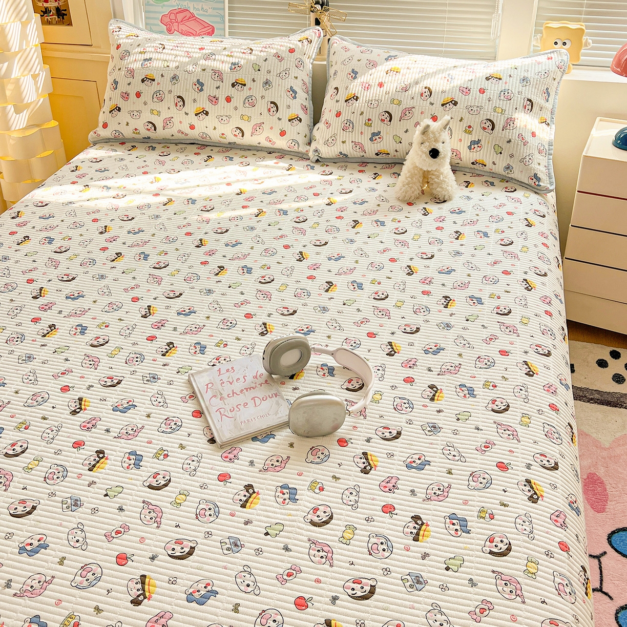 91家纺网 家纺一手货源 找家纺 优选 2025新款木棉双层纱ins少女心可爱加厚豆豆冬被四件套床盖三件套暖梦小红书推荐 快乐小新