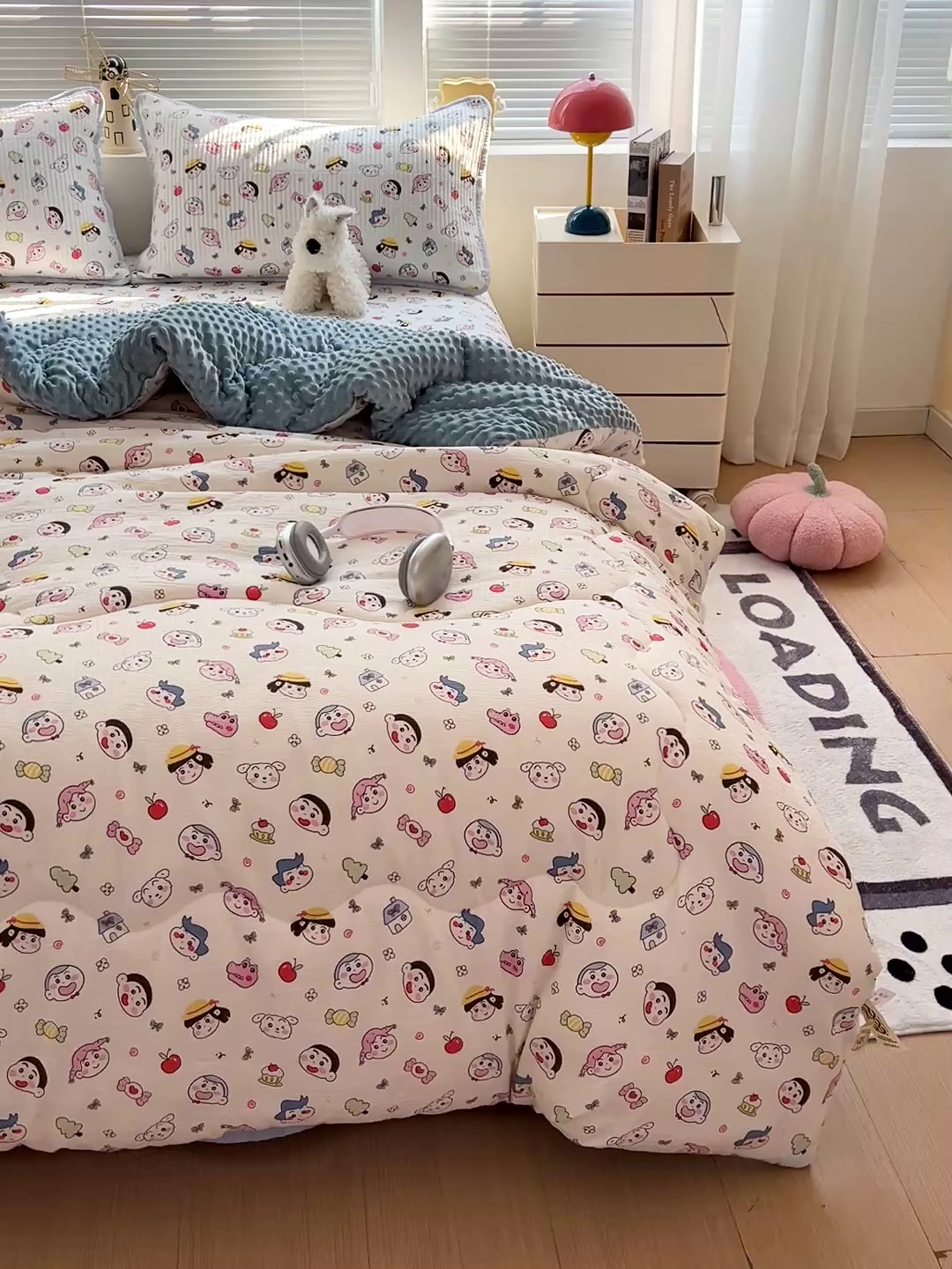 91家纺网 家纺一手货源 找家纺 优选 2025新款木棉双层纱ins少女心可爱加厚豆豆冬被四件套床盖三件套暖梦小红书推荐 快乐小新