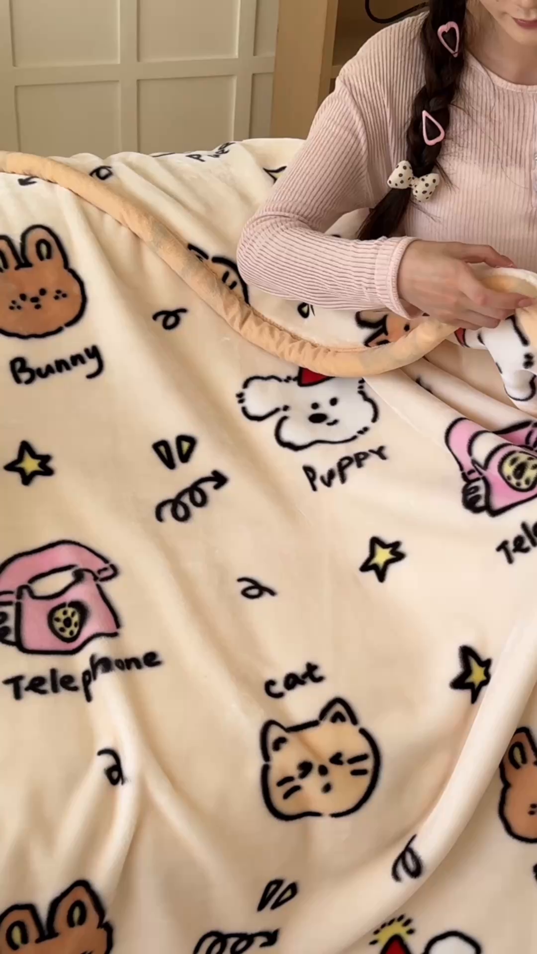 91家纺网 家纺一手货源 找家纺 舒隅家纺 2025新款双层印花云毯毛毯毯子 晚安班尼-米