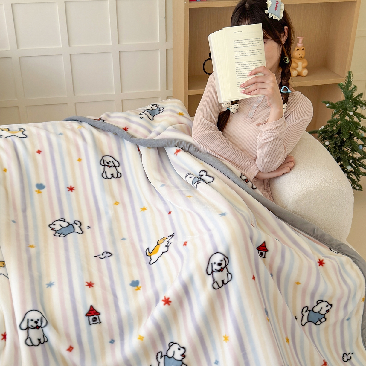 91家纺网 家纺一手货源 找家纺 舒隅家纺 2025新款双层印花云毯毛毯毯子 游园时光