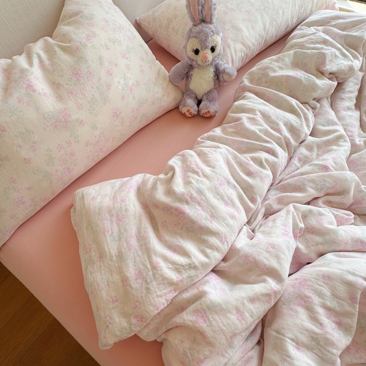 91家纺网 家纺一手货源 找家纺 （总）8+8 2025新款全棉A类母婴级抗菌有氧全棉双层纱亲肤全棉小清新印花三件套四件套