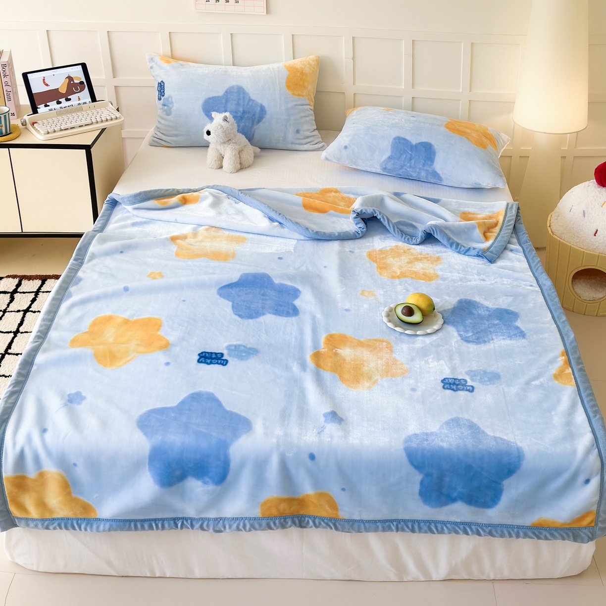 91家纺网 家纺一手货源 找家纺 舒隅家纺 2025新款双层印花云毯毛毯毯子 闪烁星河