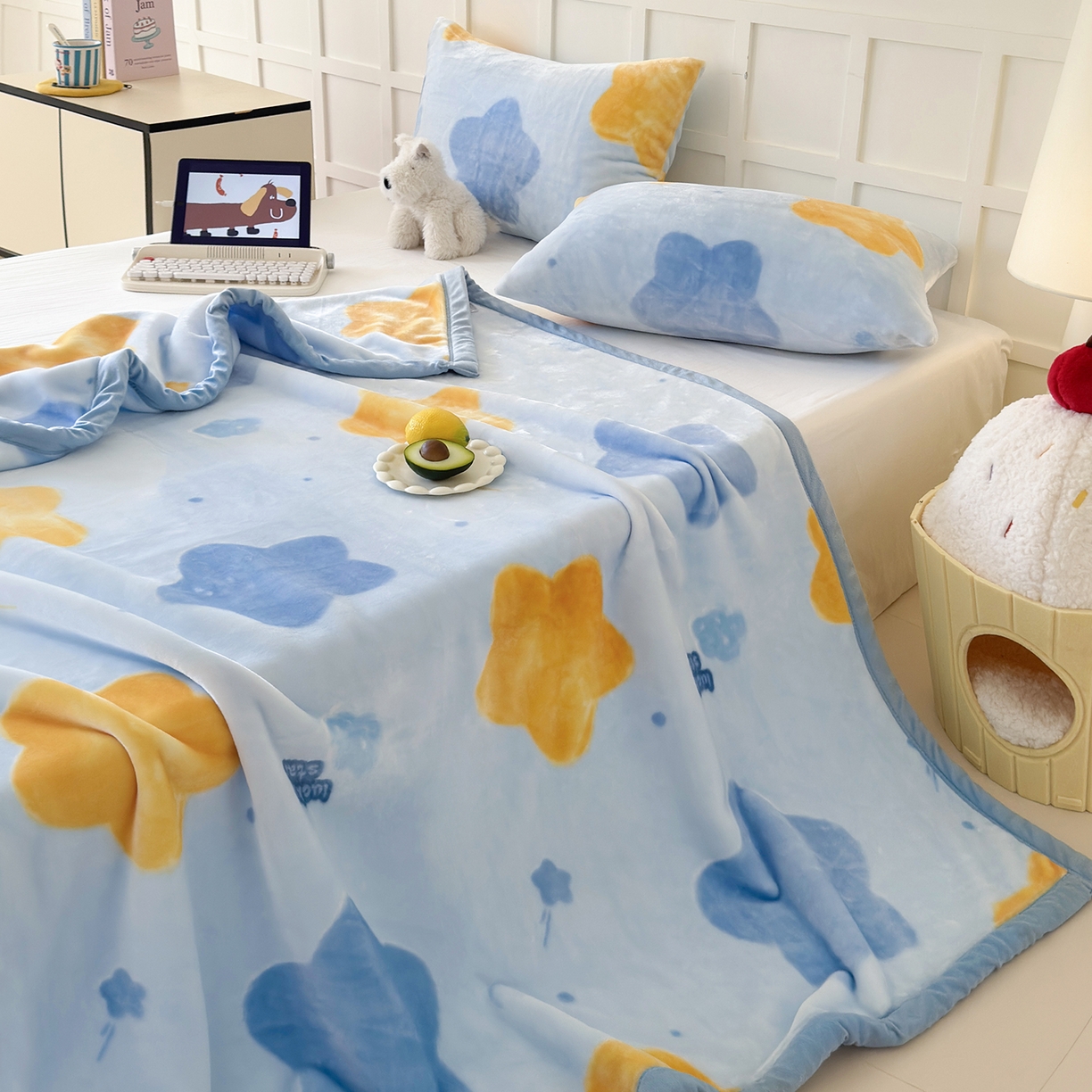 91家纺网 家纺一手货源 找家纺 舒隅家纺 2025新款双层印花云毯毛毯毯子 闪烁星河