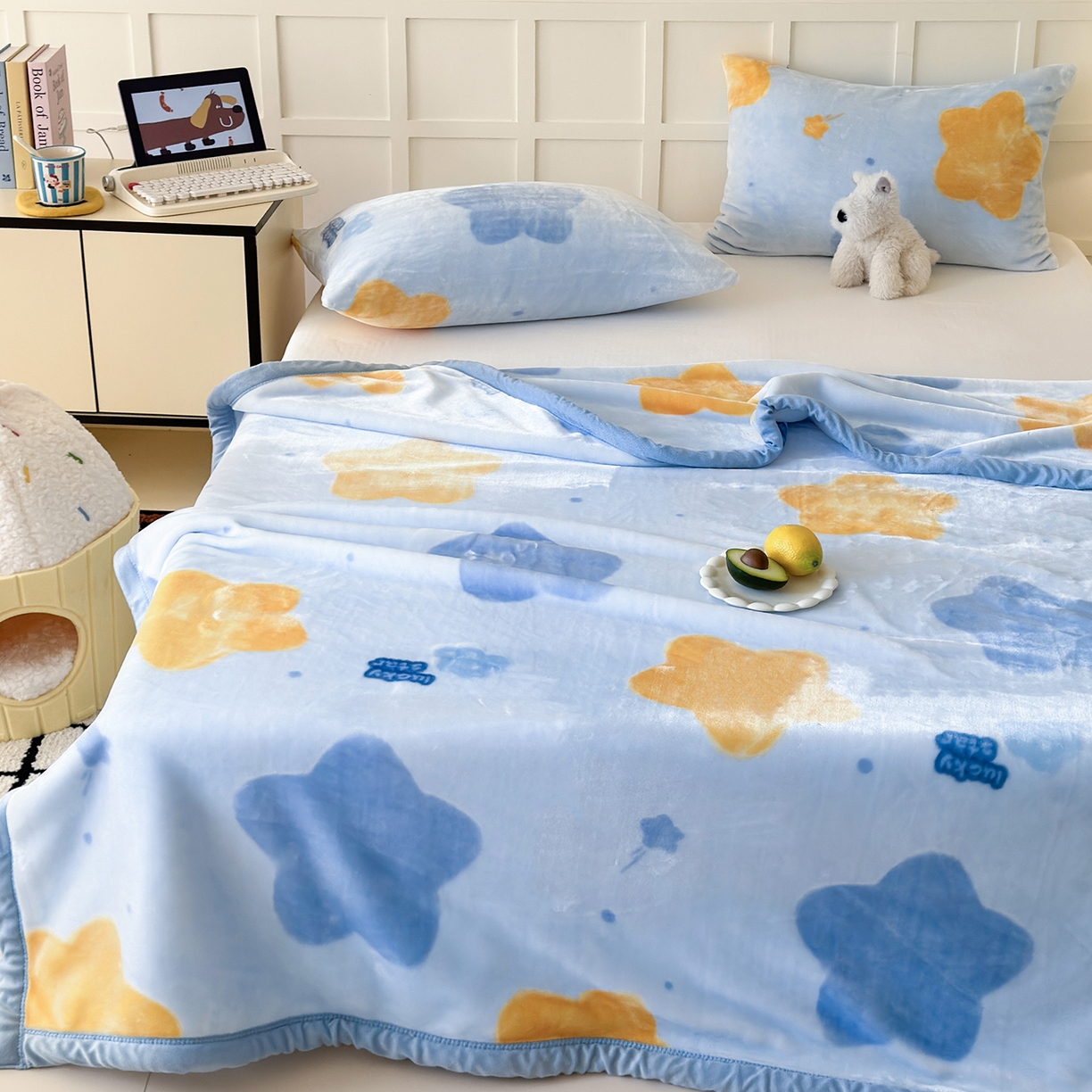 91家纺网 家纺一手货源 找家纺 舒隅家纺 2025新款双层印花云毯毛毯毯子 闪烁星河