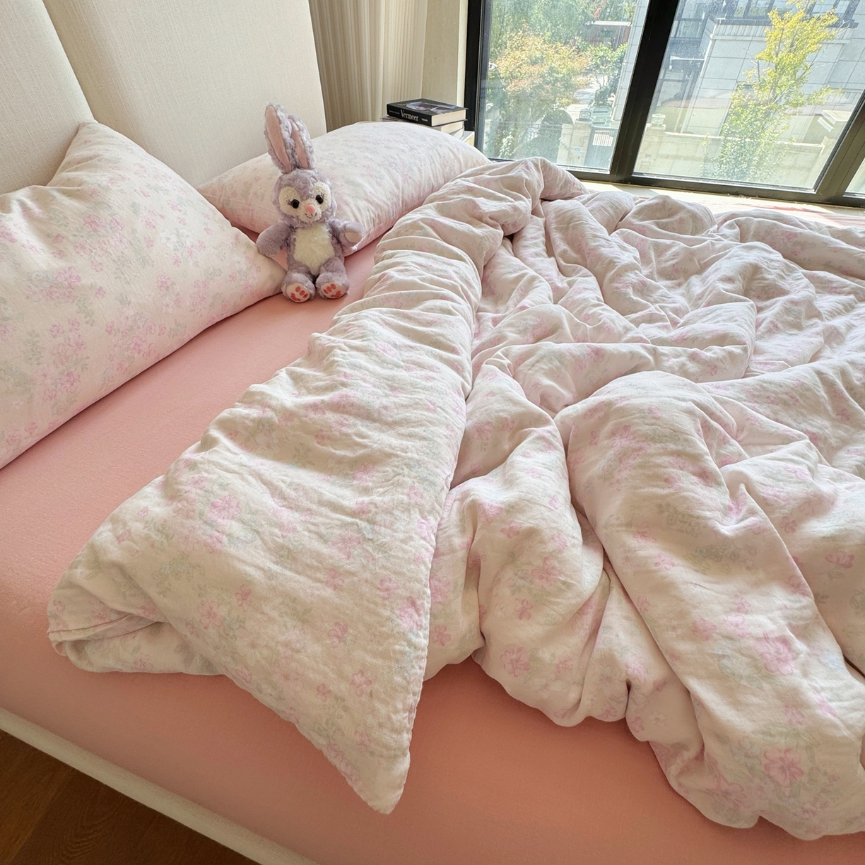 91家纺网 家纺一手货源 找家纺 8+8 2025新款全棉A类母婴级抗菌有氧全棉双层纱亲肤全棉小清新印花三件套四件套 简约款-爱丽丝