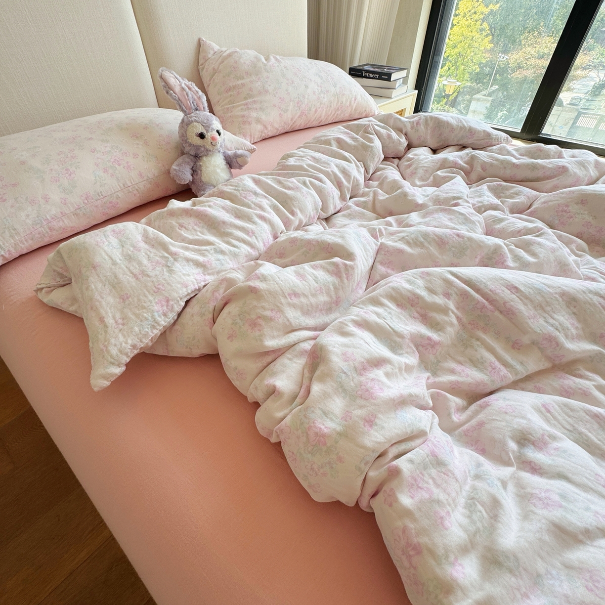 91家纺网 家纺一手货源 找家纺 8+8 2025新款全棉A类母婴级抗菌有氧全棉双层纱亲肤全棉小清新印花三件套四件套 简约款-爱丽丝