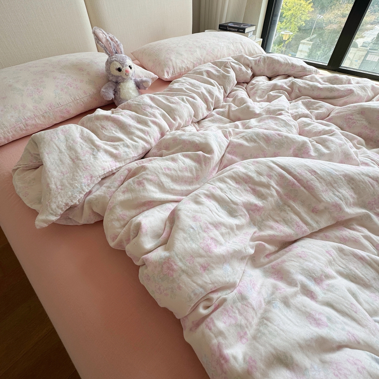 91家纺网 家纺一手货源 找家纺 8+8 2025新款全棉A类母婴级抗菌有氧全棉双层纱亲肤全棉小清新印花三件套四件套 简约款-爱丽丝