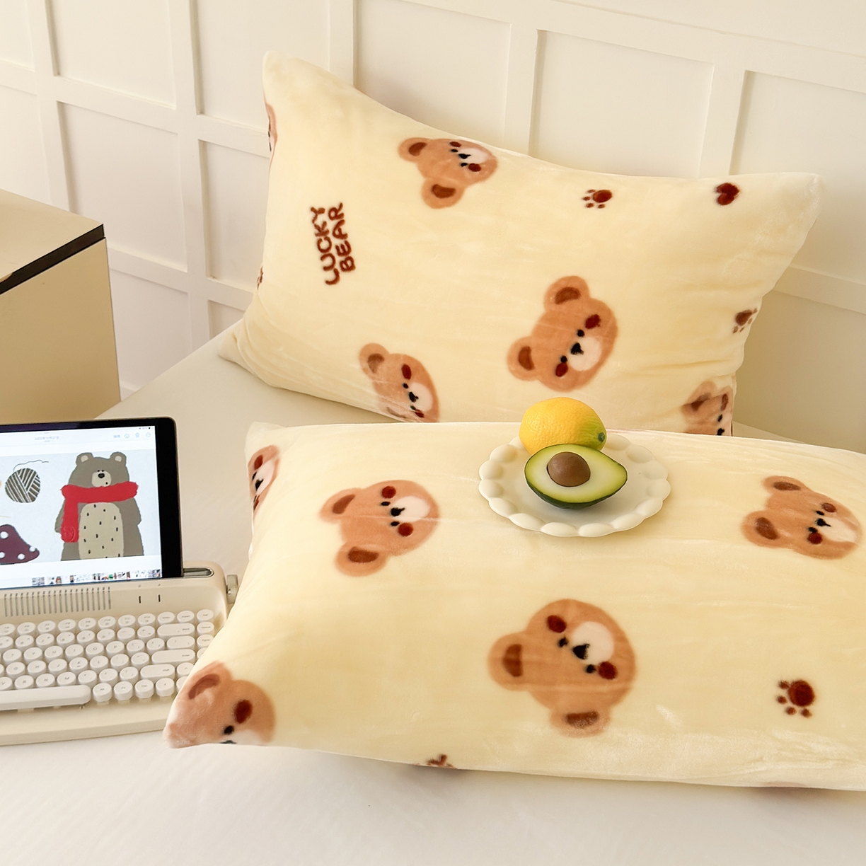 91家纺网 家纺一手货源 找家纺 舒隅家纺 2025新款双层印花云毯毛毯毯子 可爱小熊