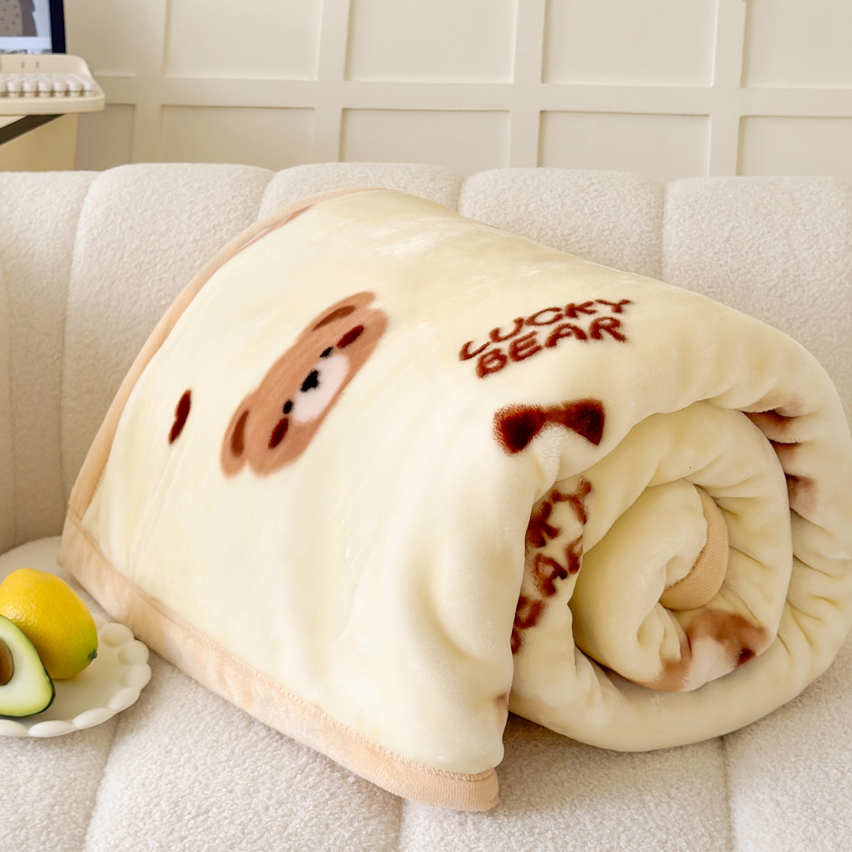 91家纺网 家纺一手货源 找家纺 舒隅家纺 2025新款双层印花云毯毛毯毯子 可爱小熊