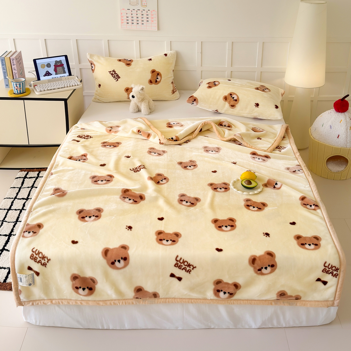 91家纺网 家纺一手货源 找家纺 舒隅家纺 2025新款双层印花云毯毛毯毯子 可爱小熊