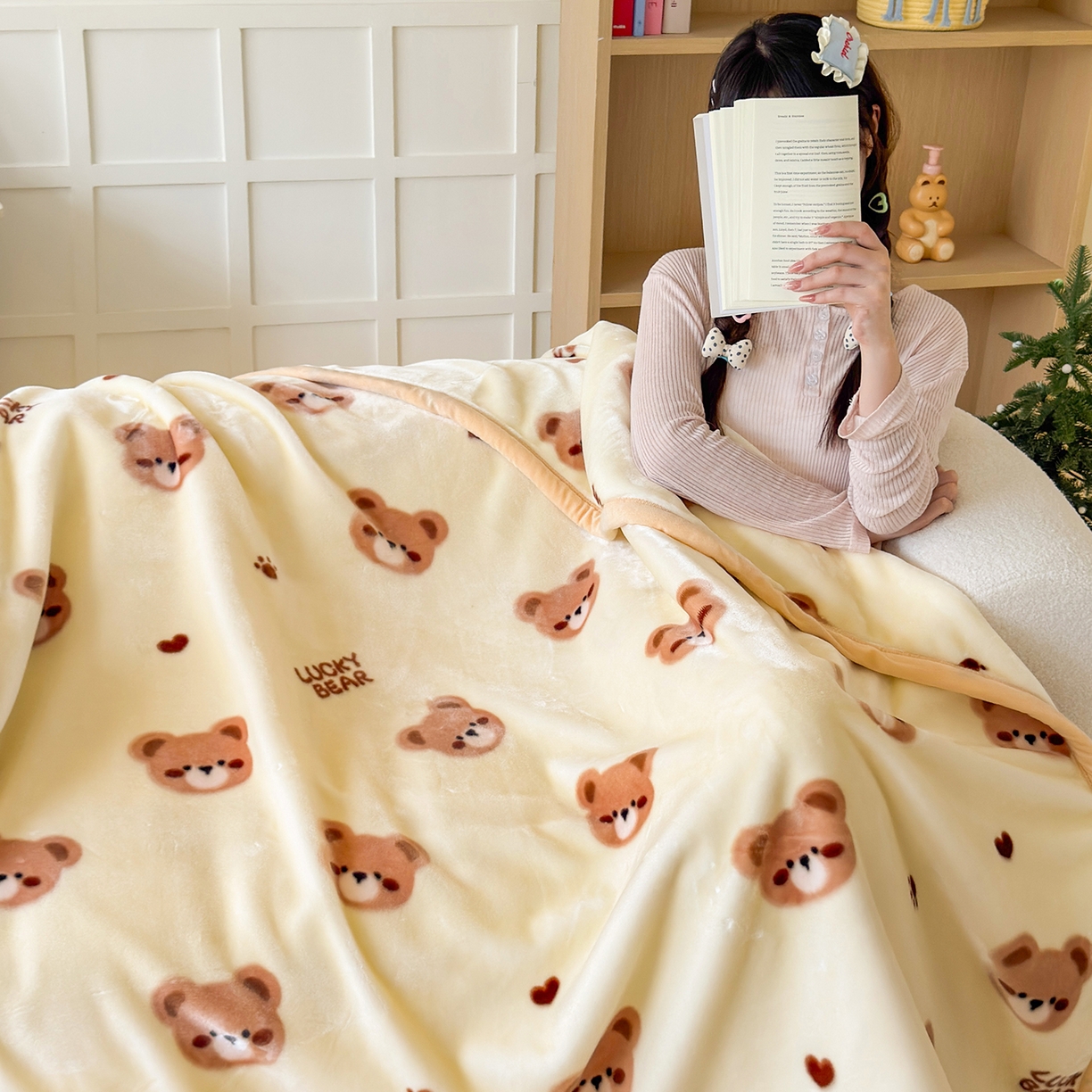 91家纺网 家纺一手货源 找家纺 舒隅家纺 2025新款双层印花云毯毛毯毯子 可爱小熊