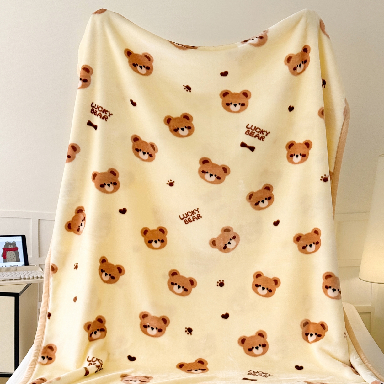 91家纺网 家纺一手货源 找家纺 舒隅家纺 2025新款双层印花云毯毛毯毯子 可爱小熊