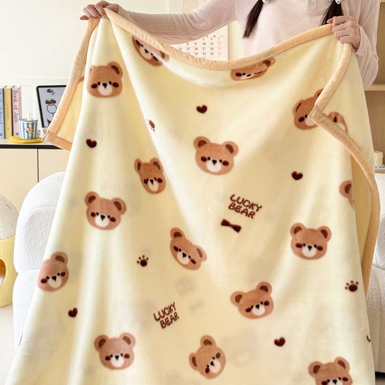 91家纺网 家纺一手货源 找家纺 舒隅家纺 2025新款双层印花云毯毛毯毯子 可爱小熊