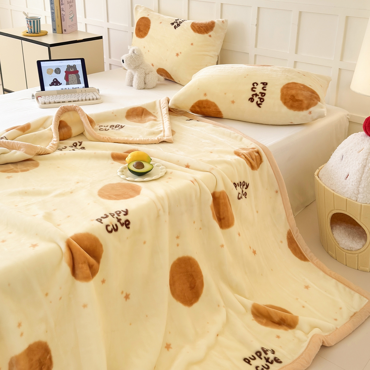 91家纺网 家纺一手货源 找家纺 舒隅家纺 2025新款双层印花云毯毛毯毯子 梦幻波点-棕